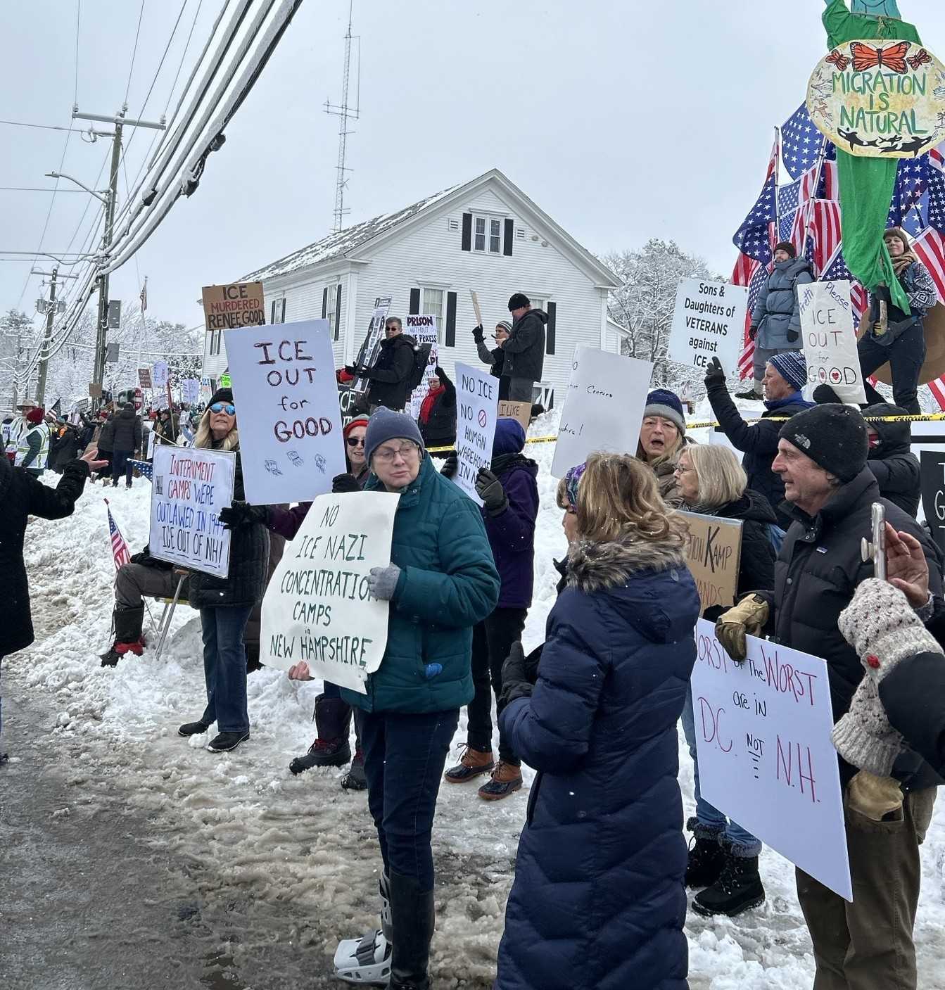 Protesters gather in Merrimack for 'Ice Out' protest