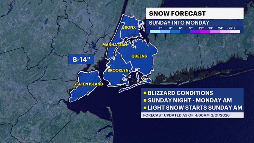 Blizzard warning in effect for New York City Sunday and Monday
