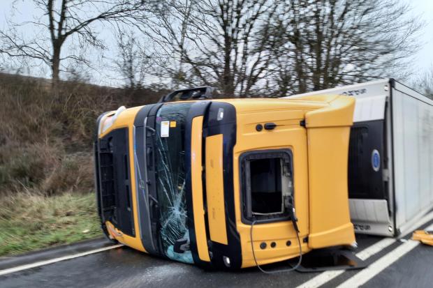 Man arrested on suspicion of drink driving after lorry crashes on A303