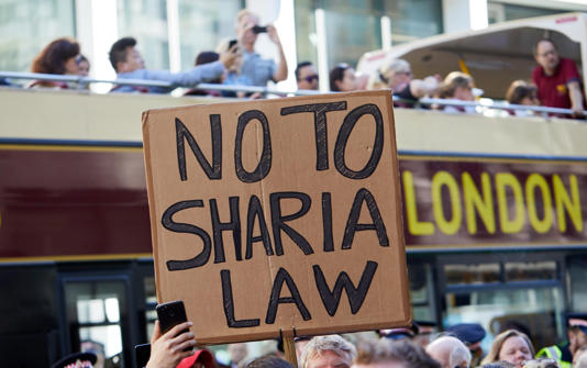 A protester holds a banner near the Old Bailey during a hearing involving far-Right activist Tommy Robinson - Kevin Frost/Alamy Stock Photo