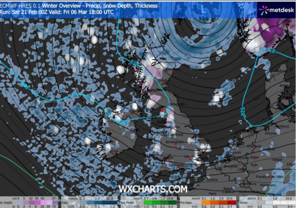 UK snow maps show huge 520-mile Arctic blast hitting as far south as Kent