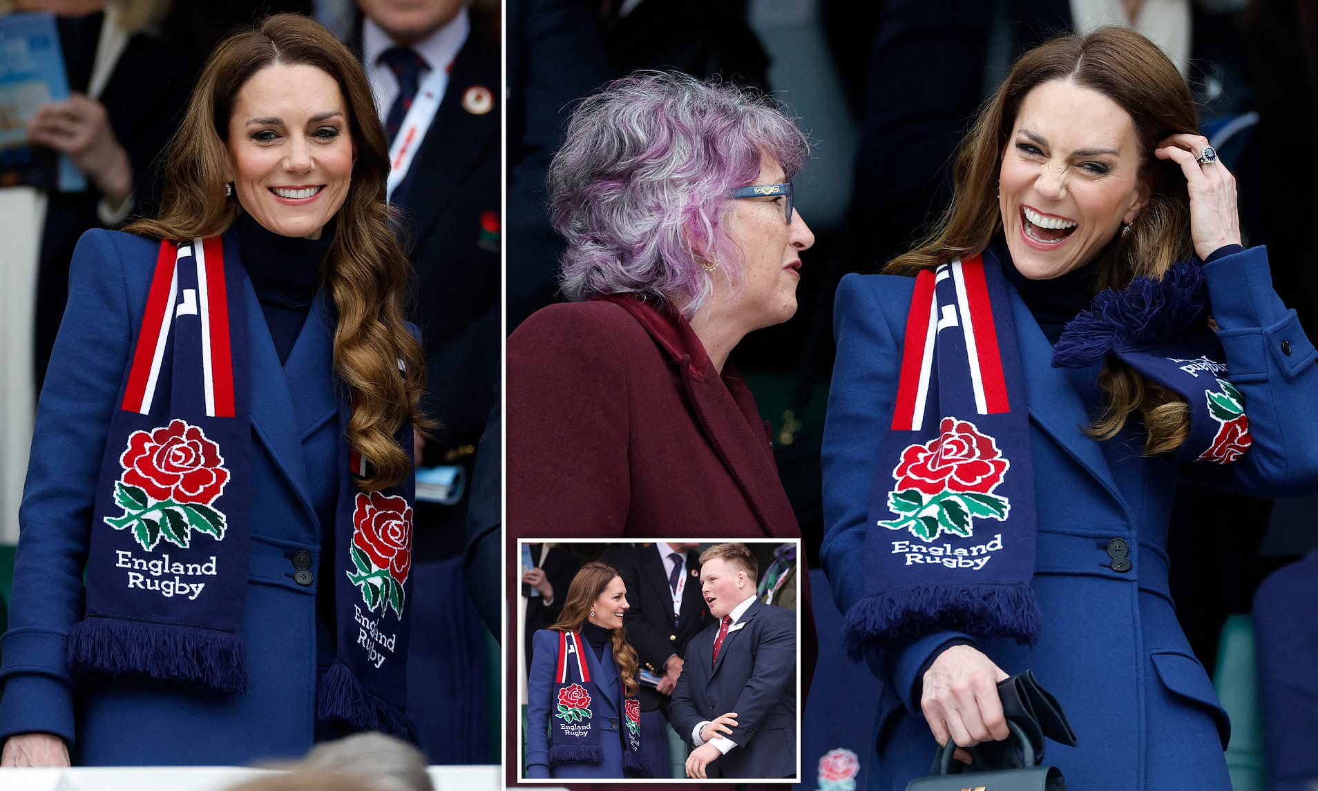 Having a Wales of a time! Kate can't stop giggling at the rugby after ...
