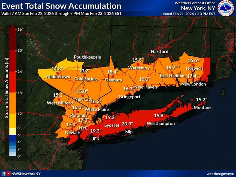 Latest snowfall map: These tristate spots could see up to 15-19 inches
