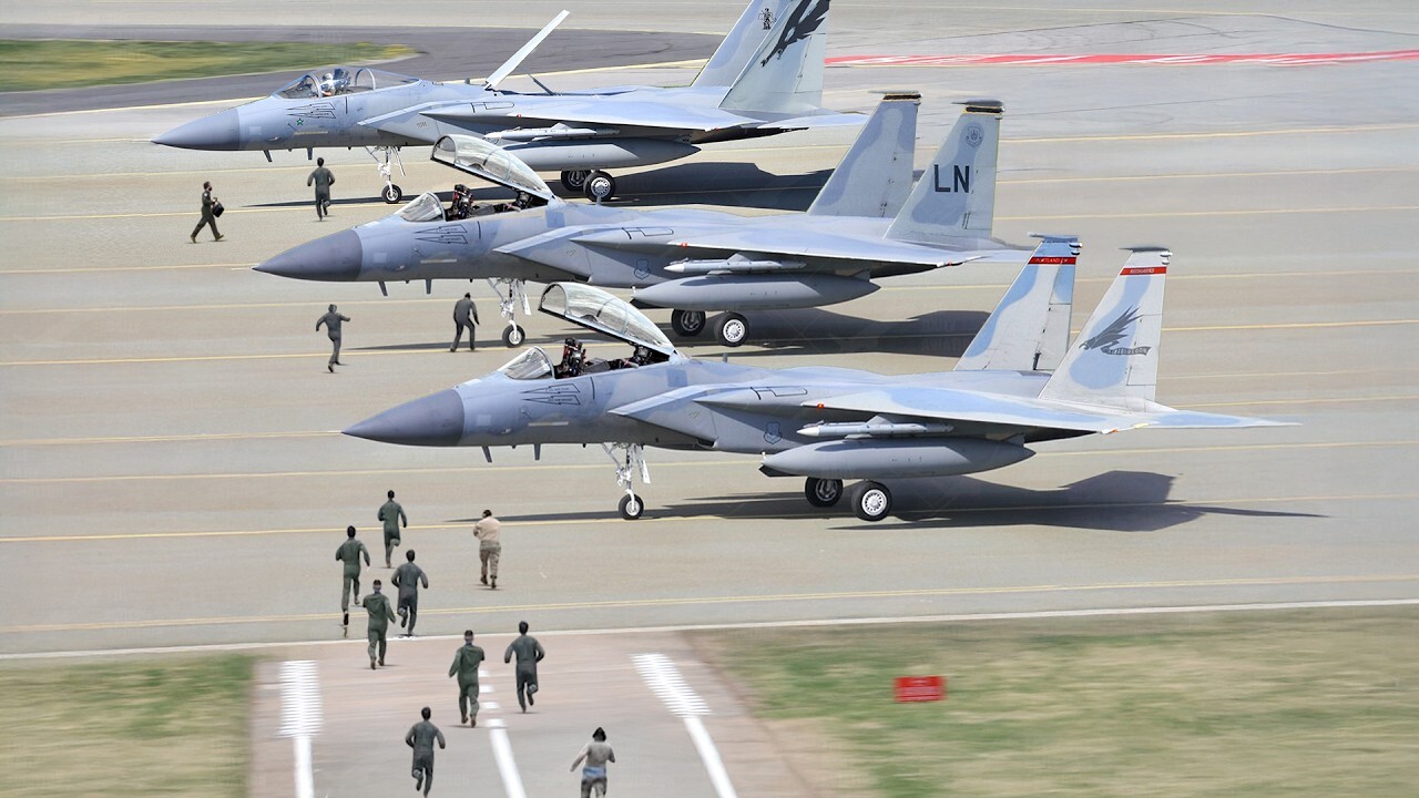 US F-15 pilots spring into action for scary red alert scrambled takeoff