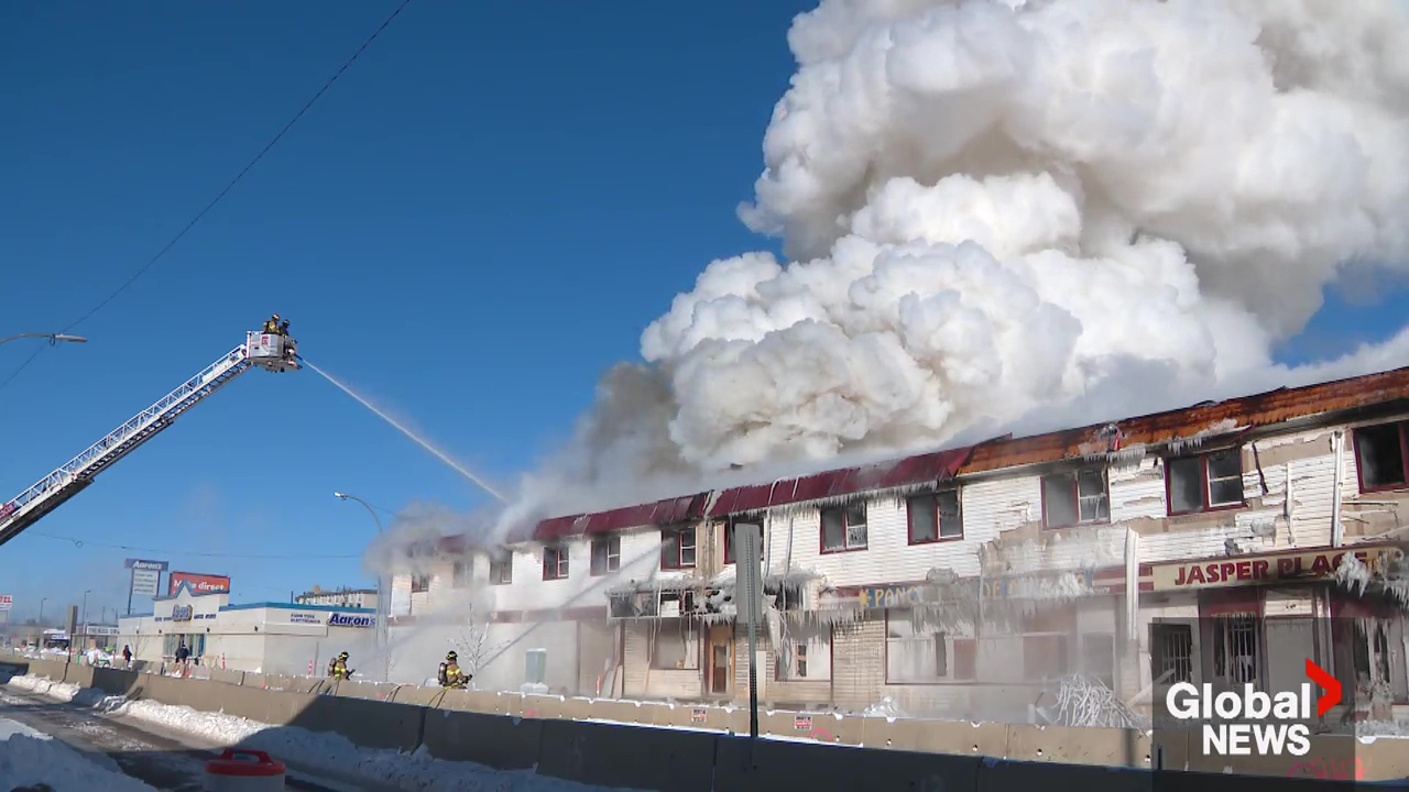 Fire guts boarded-up hotel on Stony Plain Road