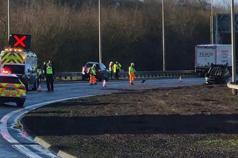 Edinburgh car flips on busy road near Queensferry Crossing as emergency ...