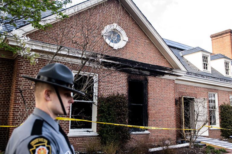 The Pennsylvania governor's mansion in Harrisburg, seen after the arson attack in April.