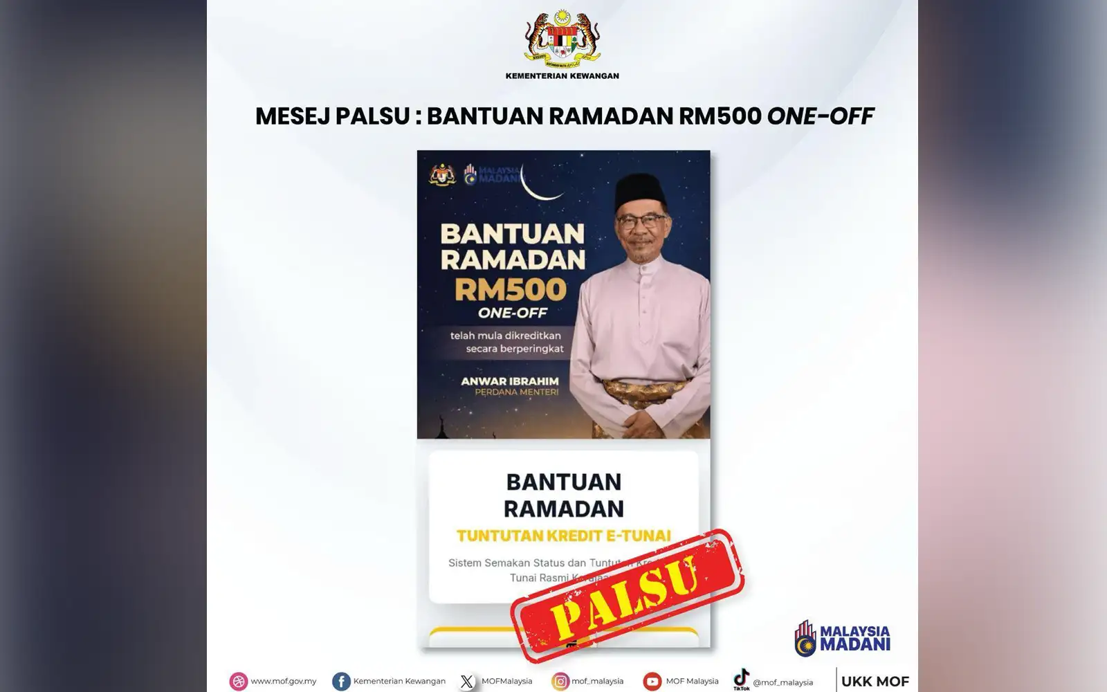 Message on one-off RM500 Ramadan govt aid a fake