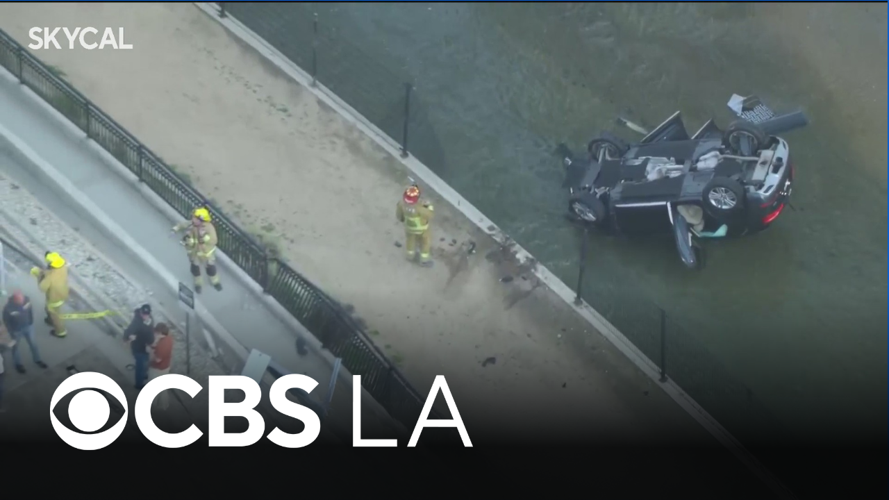 Car overturns during crash into LA River in Studio City; 1 hospitalized<br><br>