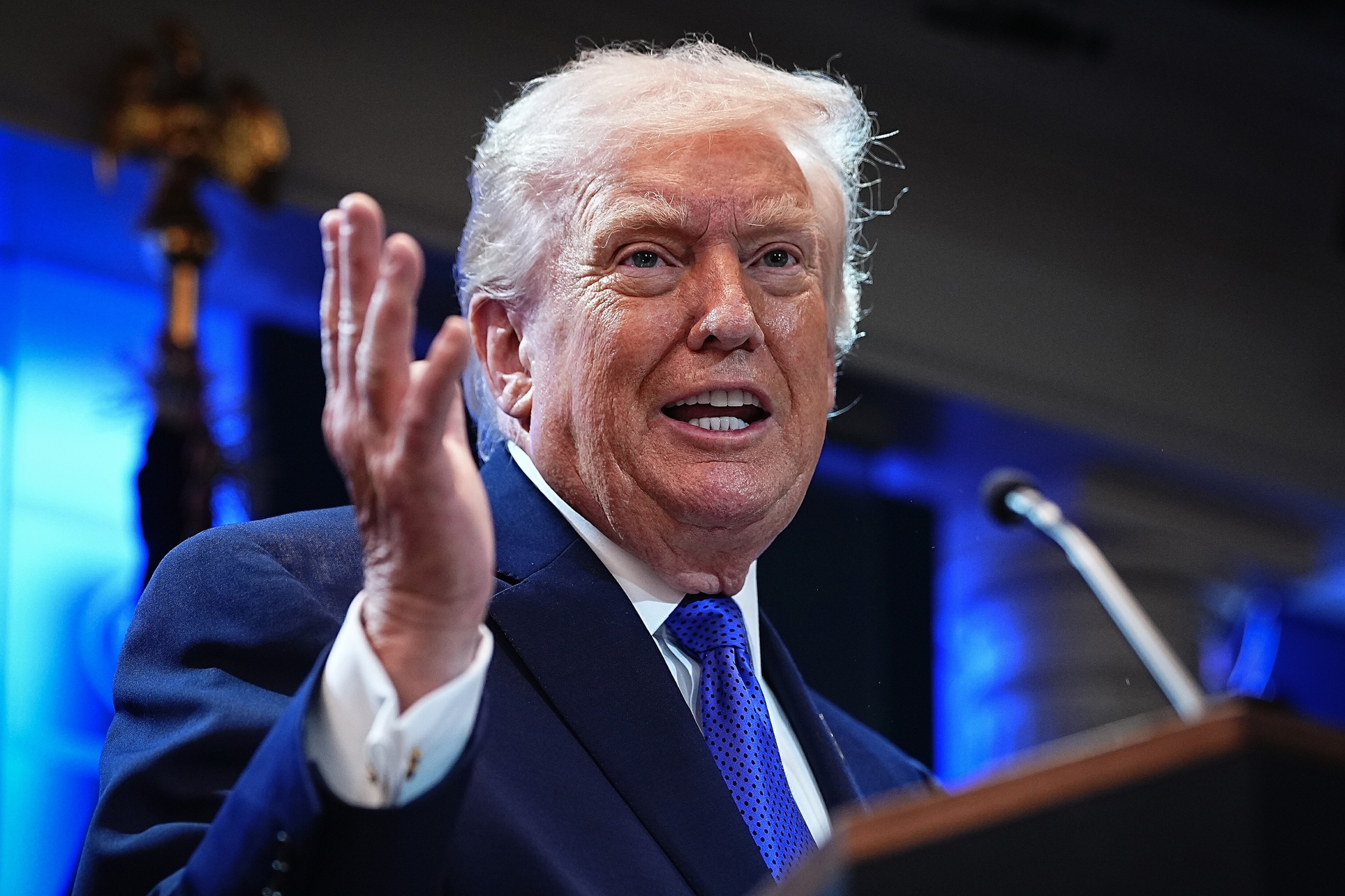 Aaron Schwartz/Getty Images - PHOTO: President Donald Trump speaks during a press conference in the Brady Press Briefing Room of the White House in Washington, February 20, 2026.