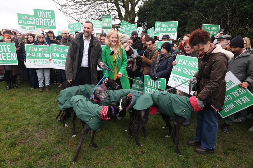 Green Party candidate Hannah Spencer and her 'greyhound family'