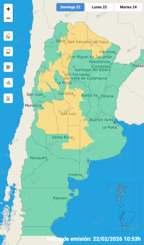 Alerta amarilla por tormentas fuertes en más de 10 provincias