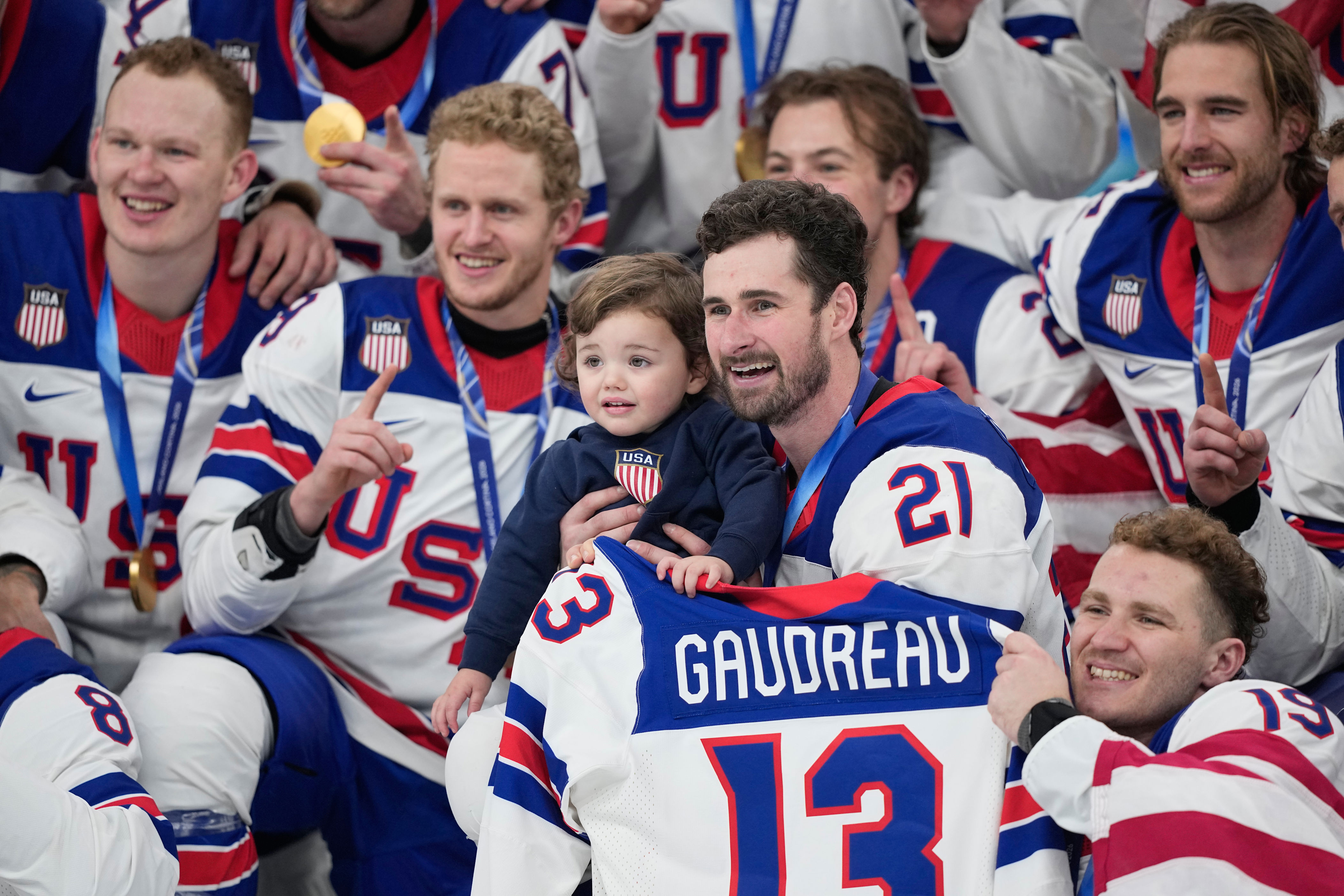 Johnny Gaudreau's children join the US Olympic gold medal celebration