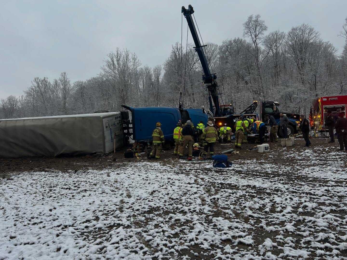 Driver injured in tractor-trailer rollover crash along I-79