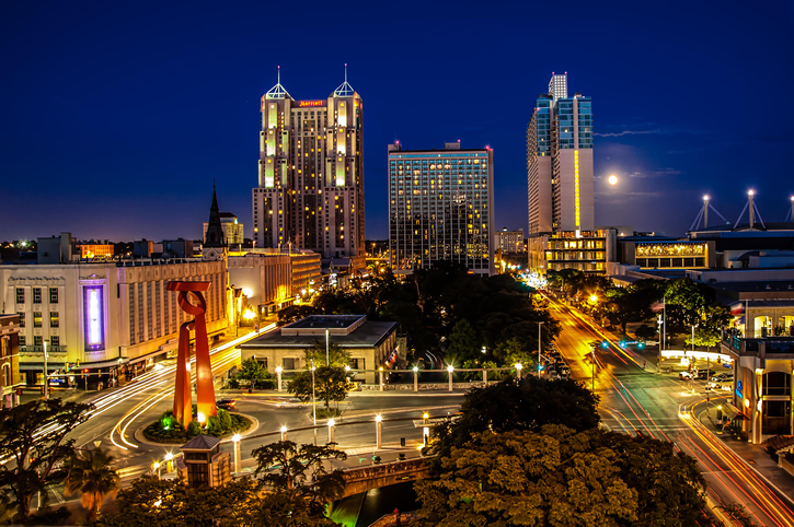 San Antonio, Texas at night from above