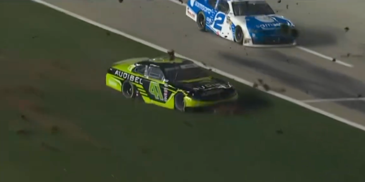 NASCAR Driver Wrecks Car in the Infield Grass Following Congratulating ...