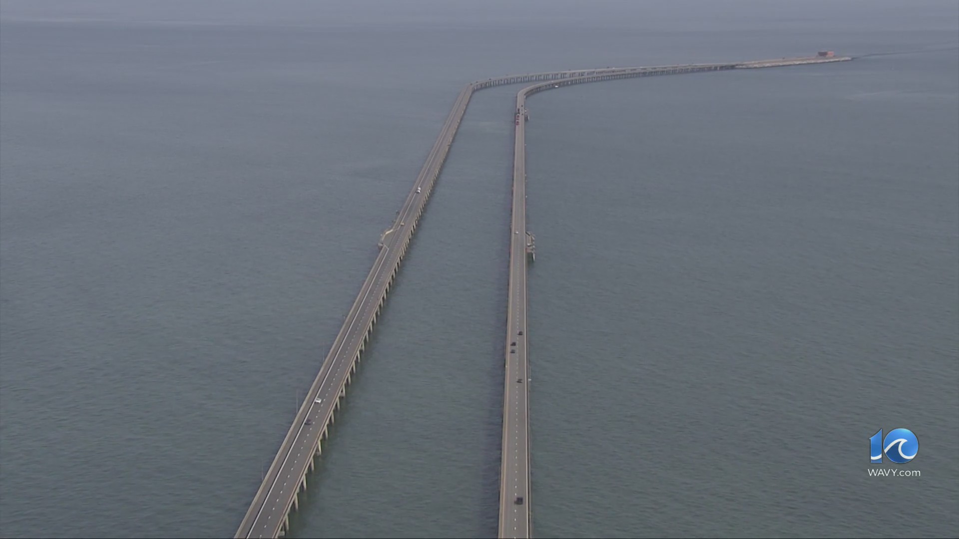 Chesapeake Bay Bridge-Tunnel under level 1 wind restrictions