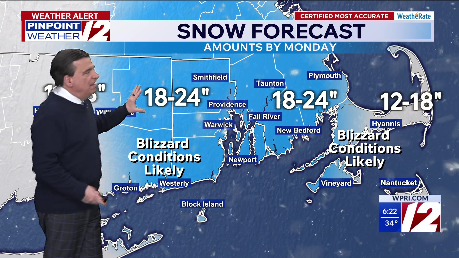 WPRI 12 weather forecast 2/22/26: Blizzard tonight and Monday