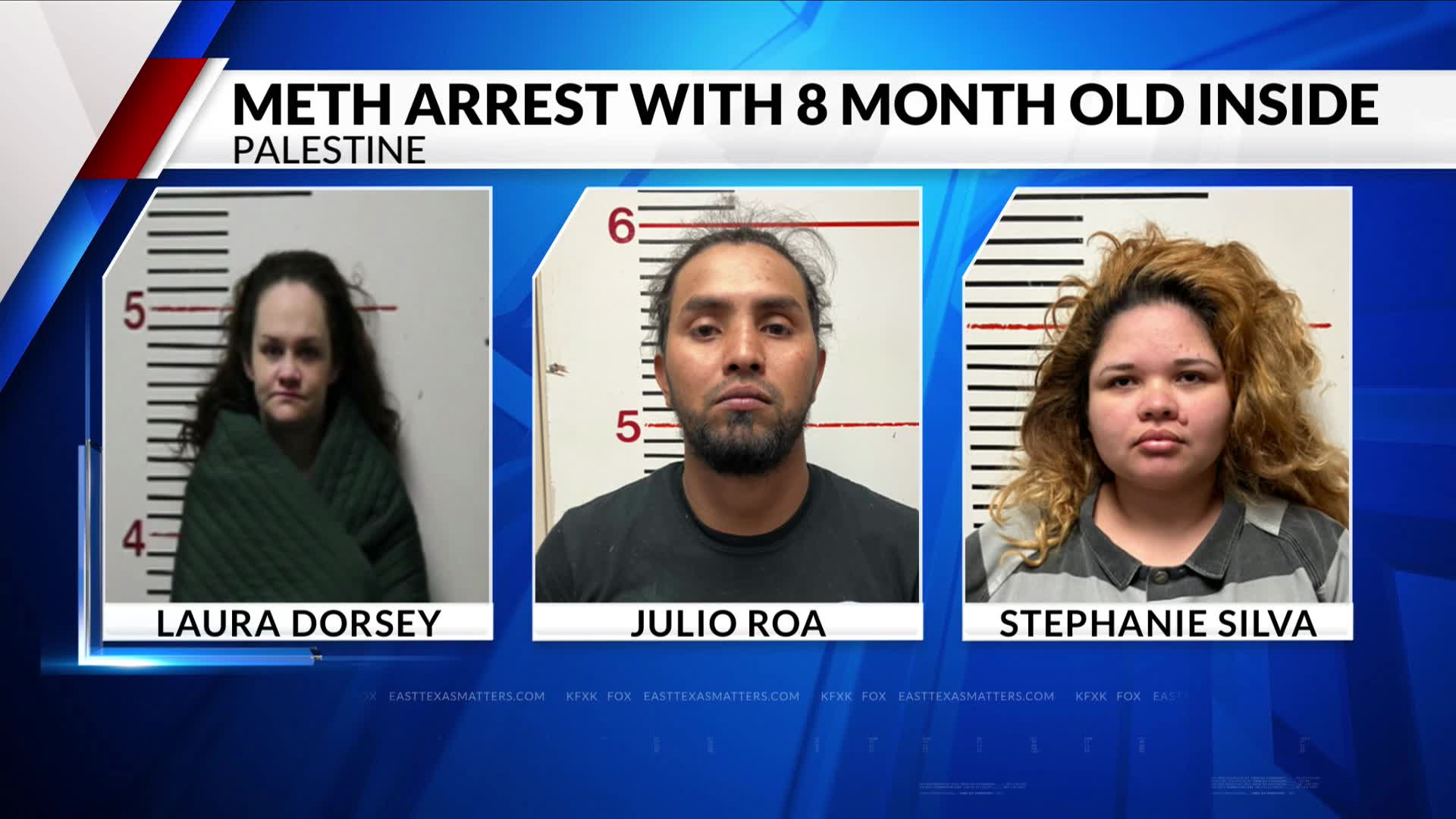 3 arrested after suspected meth found in vehicle with infant in Palestine