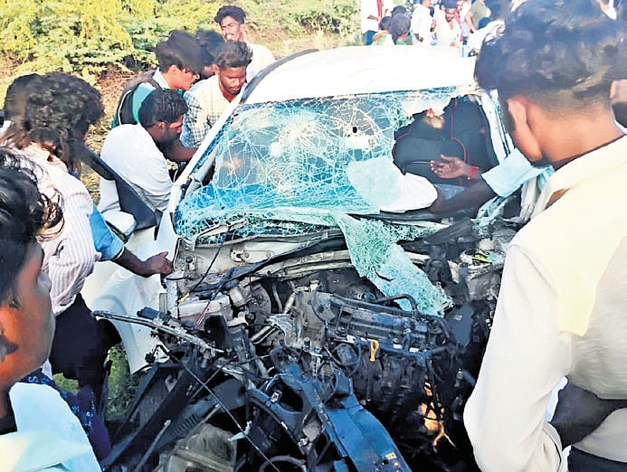 Three killed as car collides head-on with scooter, crashes into van in ...