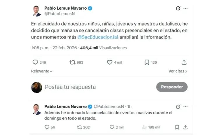 Suspenden clases en Jalisco este lunes 23 de febrero por seguridad ...