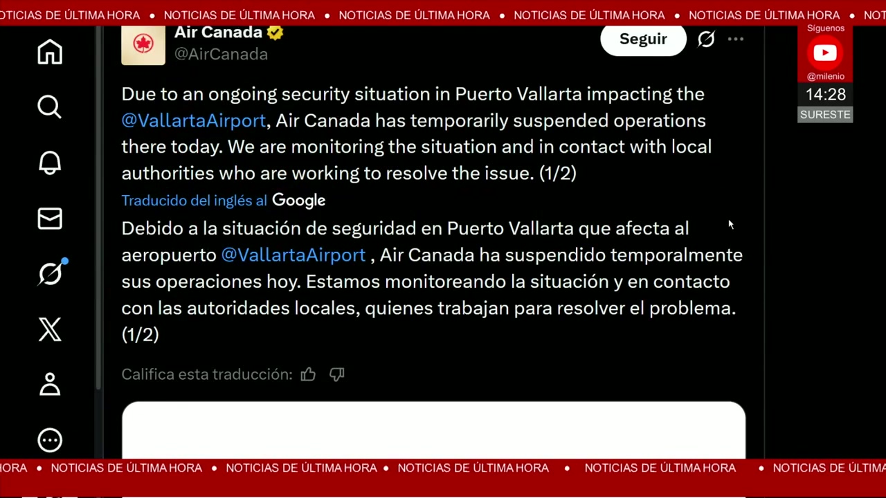 Aerolíneas suspenden operaciones en Puerto Vallarta tras violencia