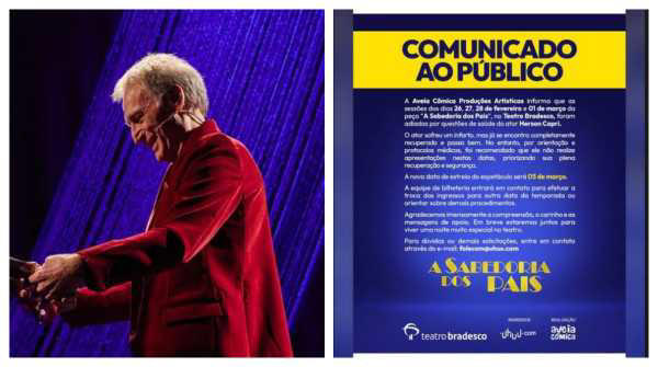 Herson Capri é hospitalizado após infarto; estreia de peça é adiada em São Paulo