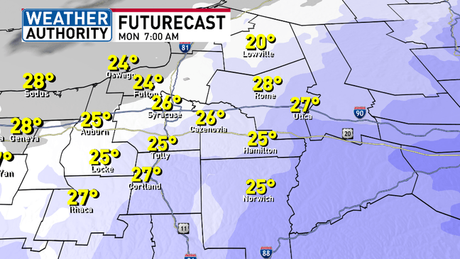 Light snow continues in CNY with a foot or more for coastal New England