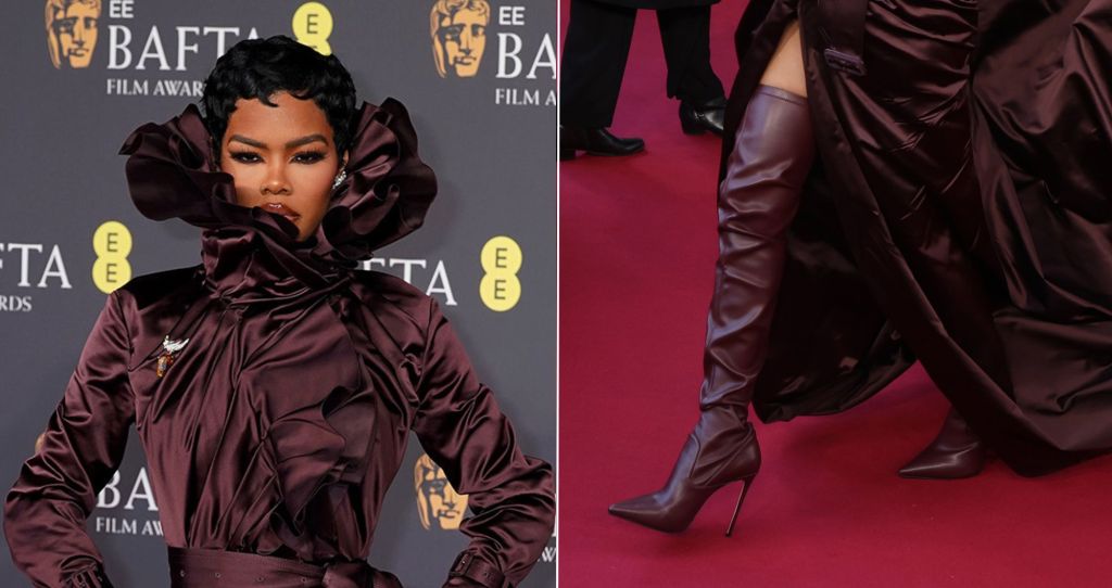Teyana Taylor keeps the thigh-high streak going in cherry red Le Silla ...