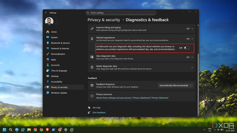 screenshot of disabling app ads windows 11