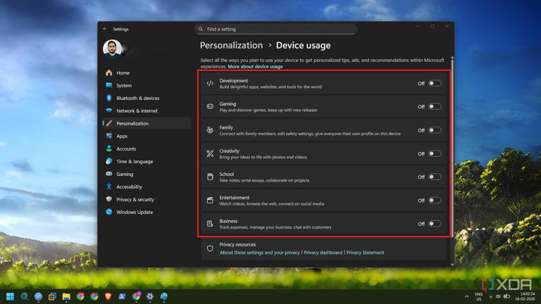 screenshot of disabling device usage windows 11