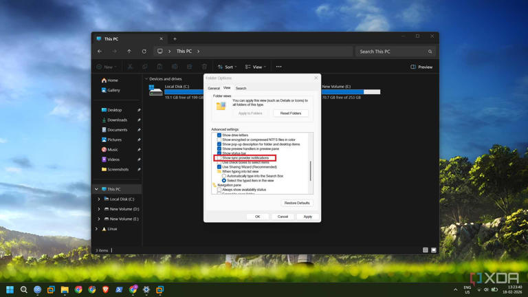 screenshot of disabling file screen ads windows 11