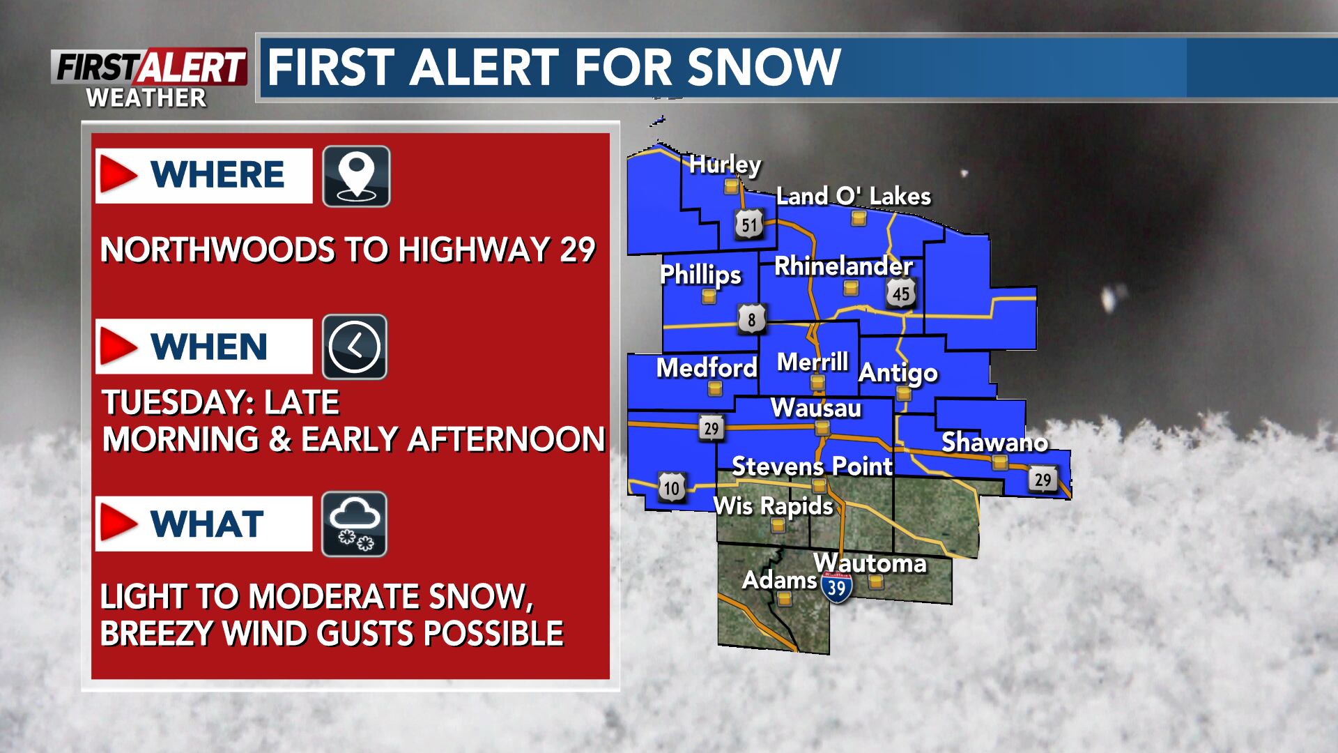 First Alert: More snow on Tuesday