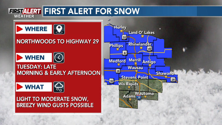 First Alert: More snow on Tuesday
