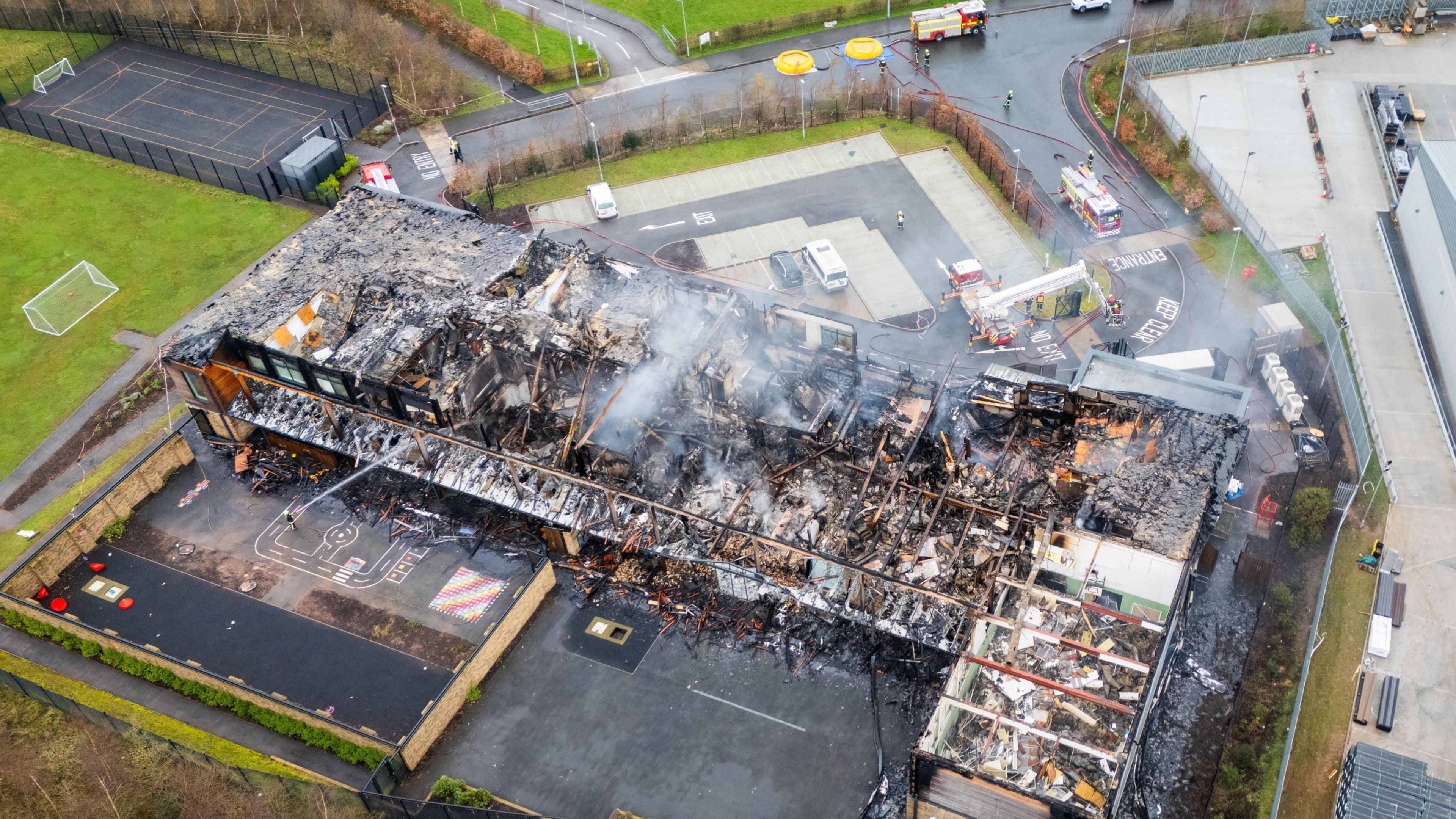 Videos show aftermath of huge fire which destroyed school