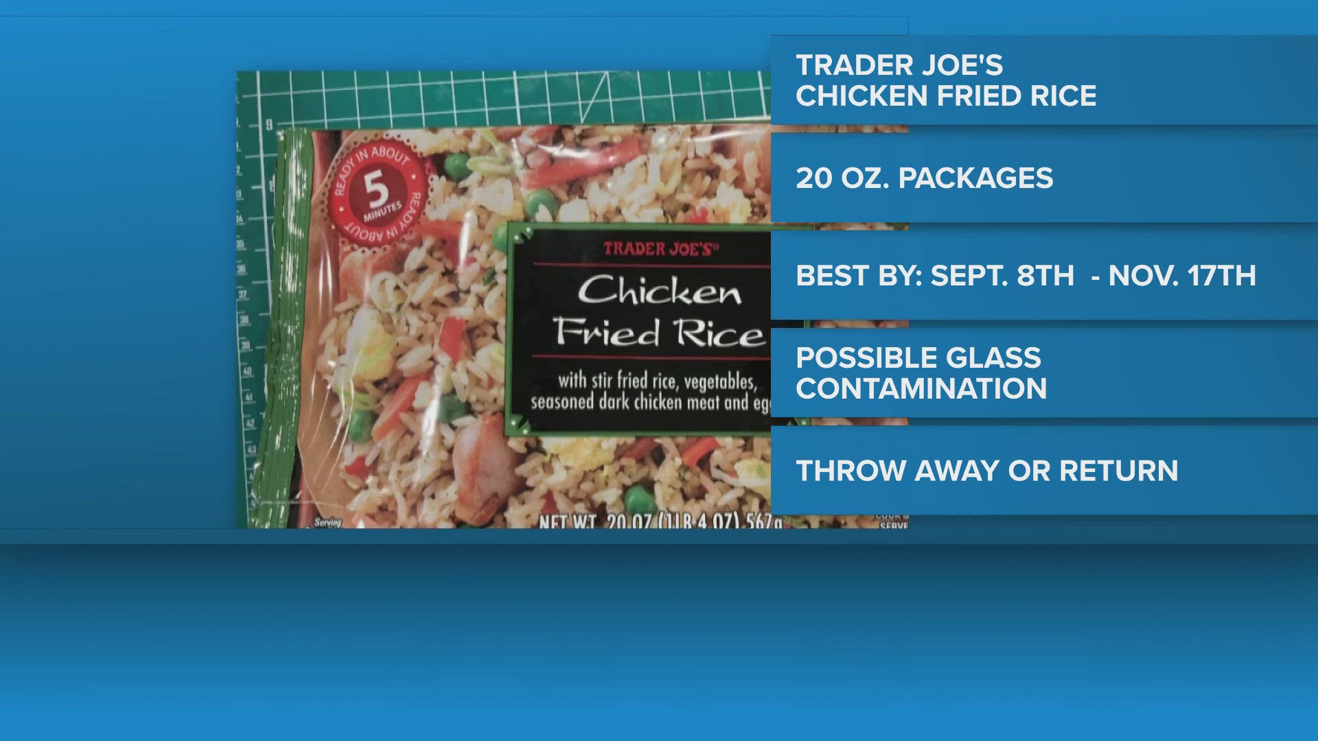 Frozen chicken fried rice recalled due to glass concerns
