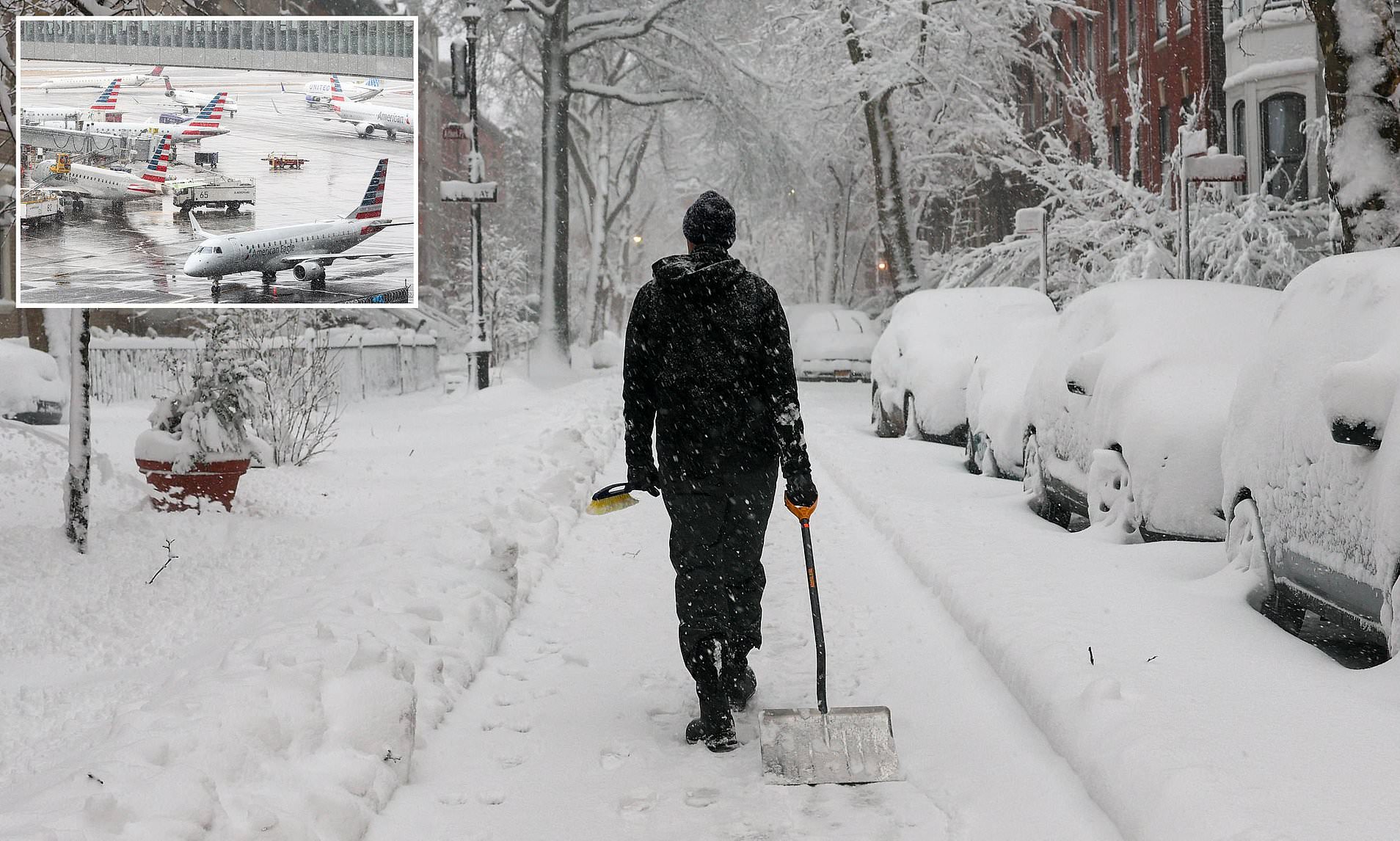 Travel chaos at NYC and Boston airports as blizzard brings 20" of snow ...