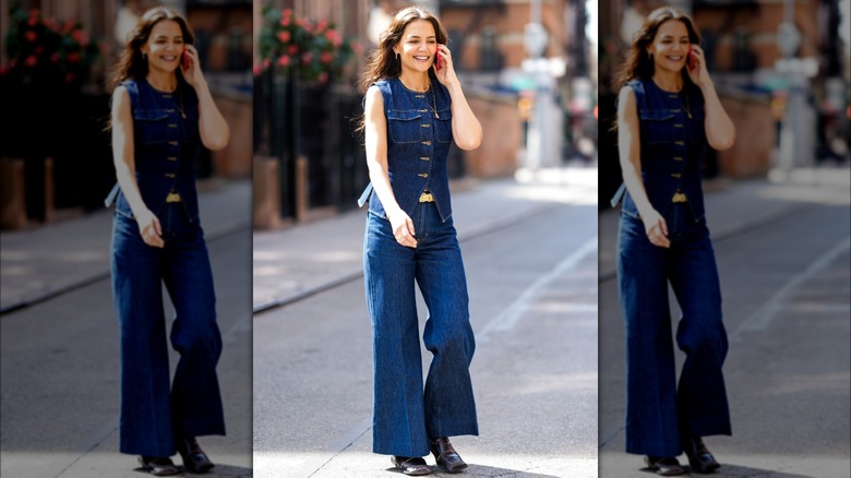 Take notes from Katie Holmes on how to nail a denim-on-denim outfit