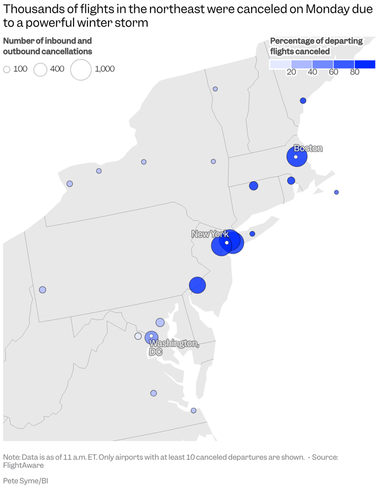 'Misery map' shows which airports are getting slammed by the East Coast ...