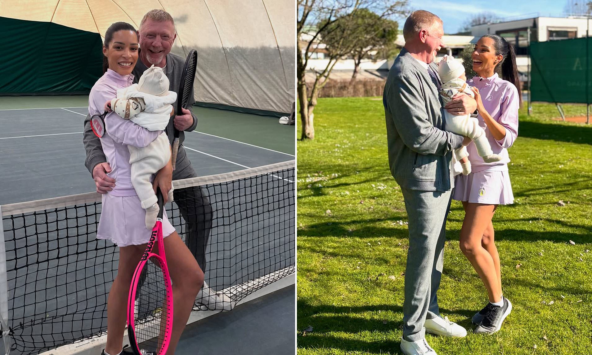 Boris Becker, 58, and wife Lilian, 34, introduce baby daughter Zoe to the  tennis court