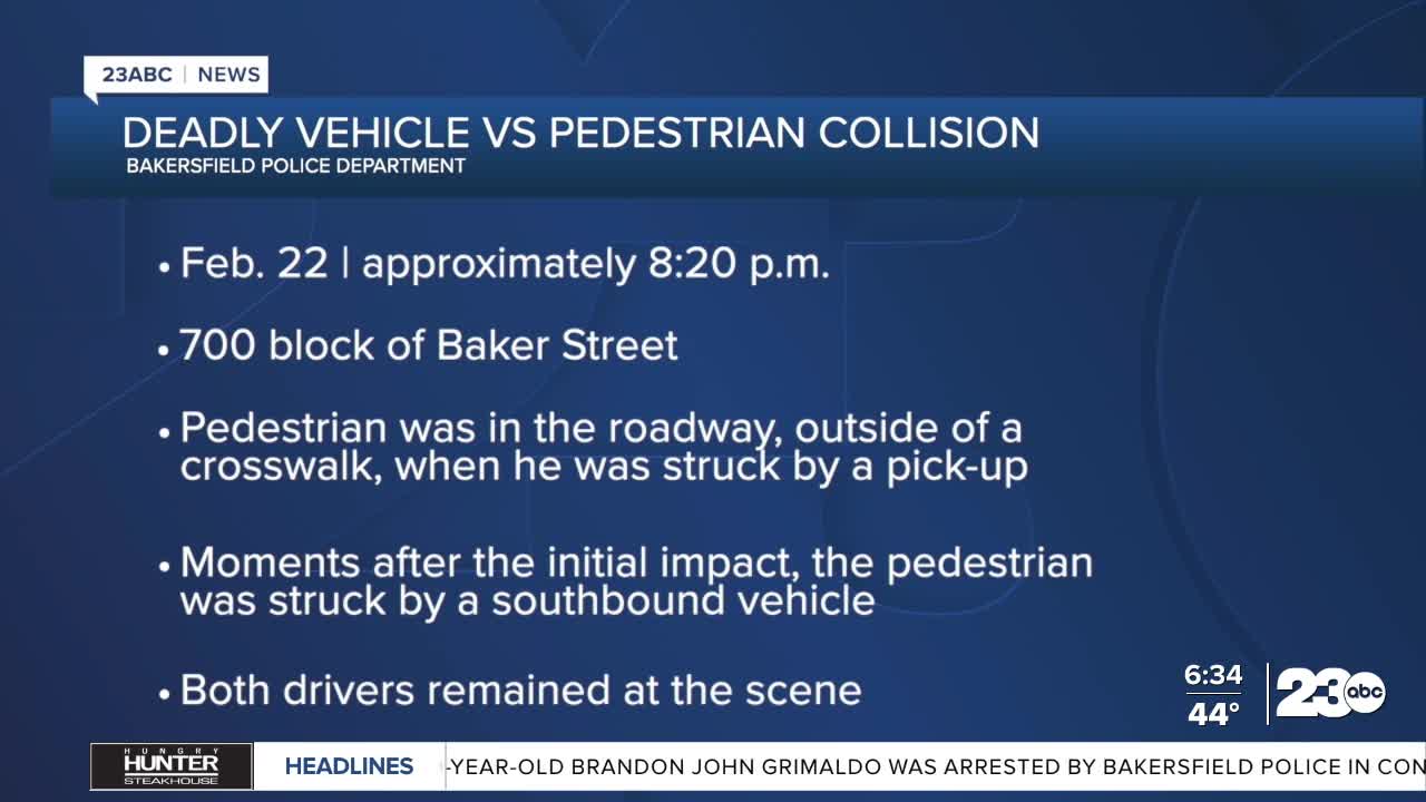 Pedestrian dies after being struck by two vehicles in Bakersfield