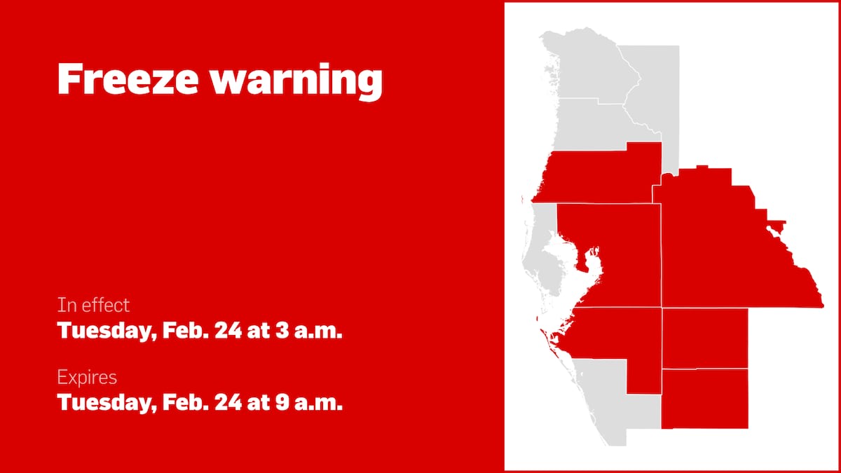 Freeze warning active for Central West Florida Tuesday