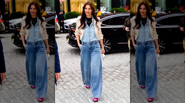 Take notes from Katie Holmes on how to nail a denim-on-denim outfit
