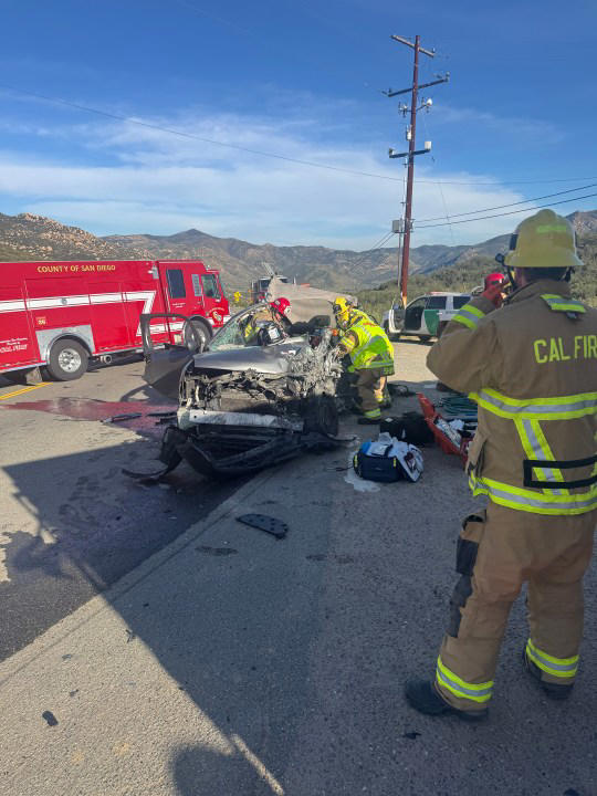 Cal Fire works to rescue driver in head-on collision on SR-94