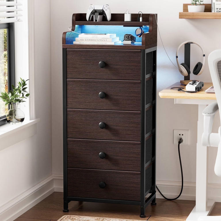walmart dresser drawers HOMCOM 7-Drawer Dresser Storage Tower Cabinet Organizer Unit, Easy Pull Fabric Bins with Metal Frame for Bedroom, Closets, Light Gray main image 0