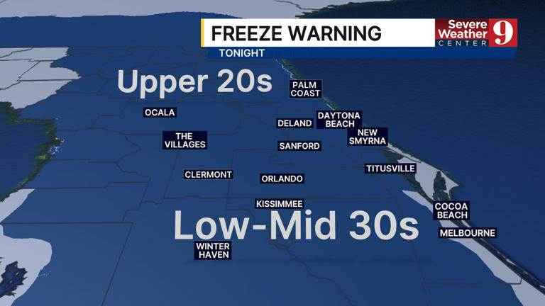 Cold snap hits Central Florida with freeze warning in effect