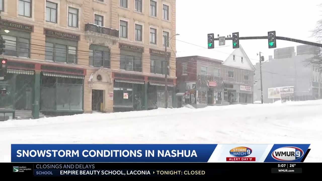Gusty winds continue as snowfall tapers off across southern New Hampshire