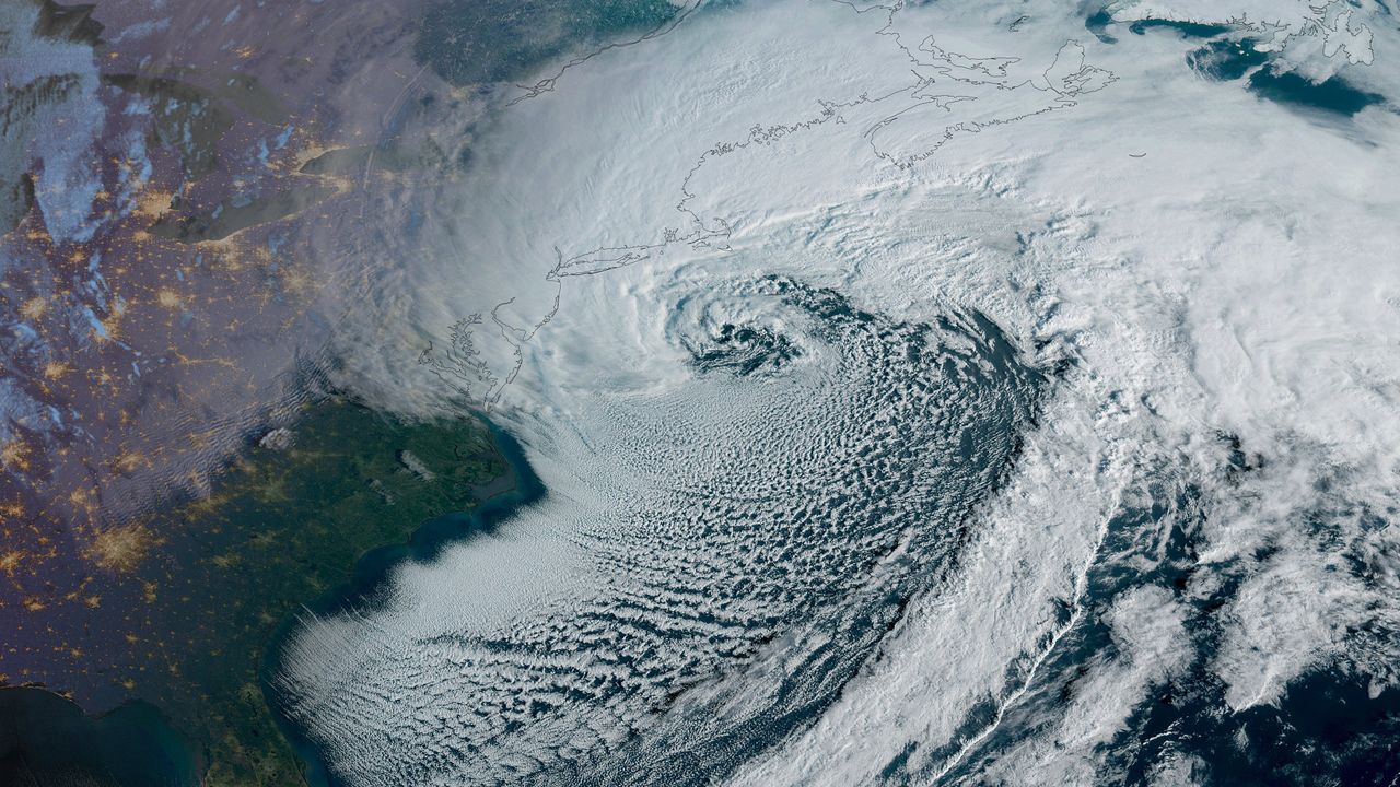 Satellites watch as bomb cyclone hits northeast US with snow and lightning
