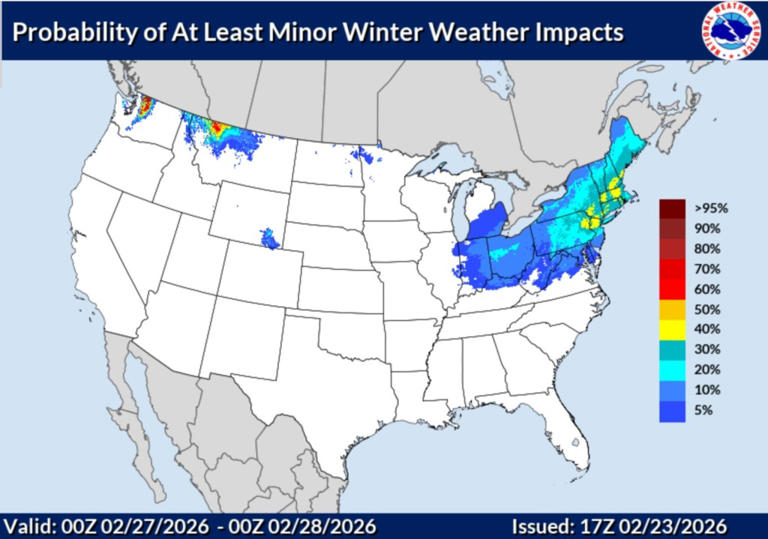 Map shows northeastern states set to get hit with snow again this weekend