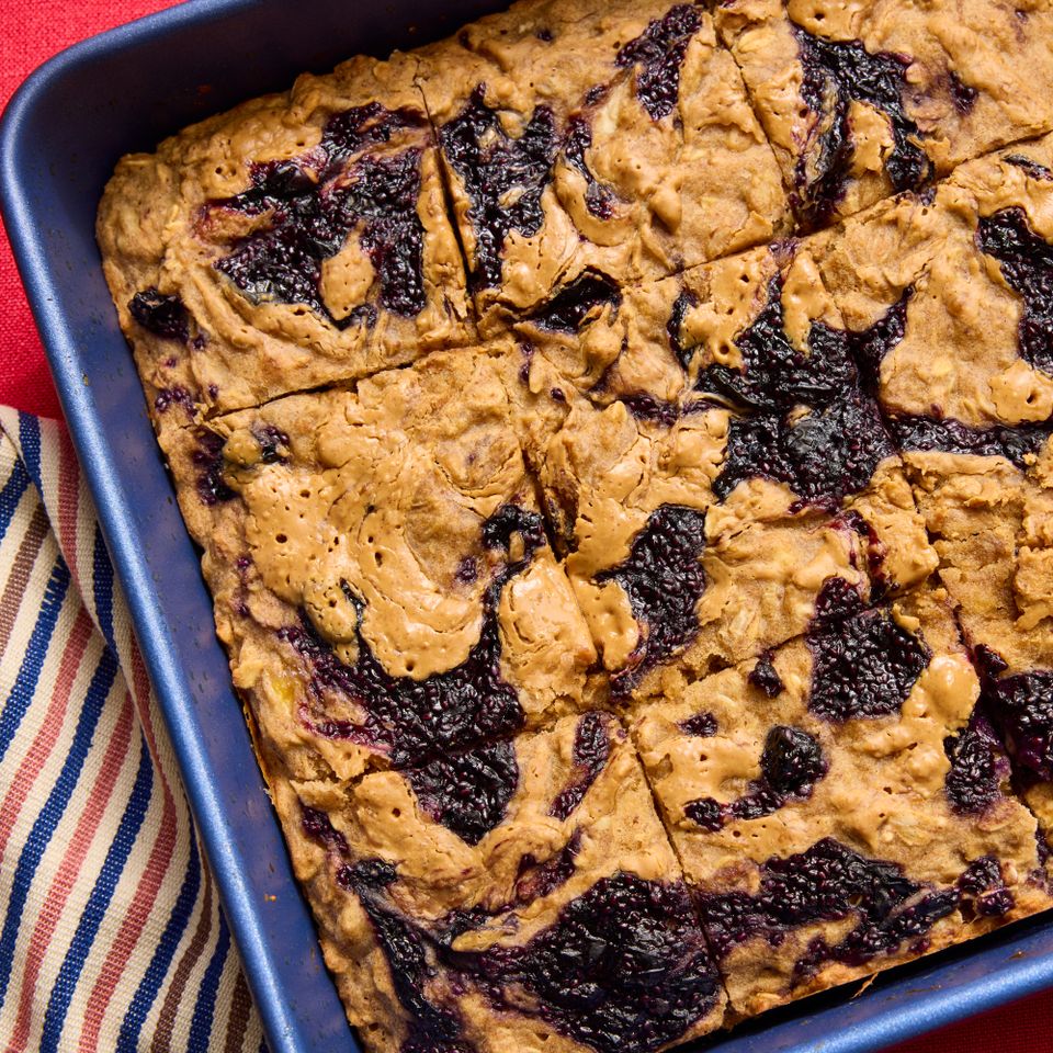 A recipe image of High-Protein Peanut Butter-Blueberry Oatmeal Bars